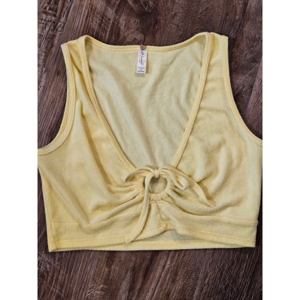 LA Hearts by PacSun Lounge Yellow Terry Cloth Tie Front Crop Top Sleeveless M
